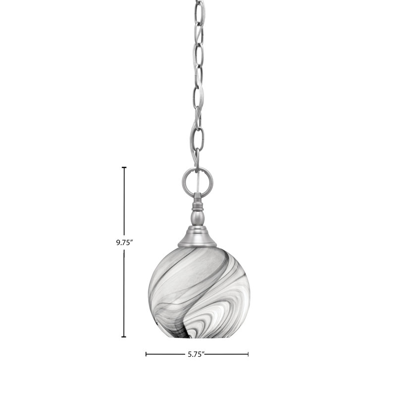 Mini-luminaire suspendu en chaîne avec verre tourbillon onyx de 5,75 po, Nickel brossé