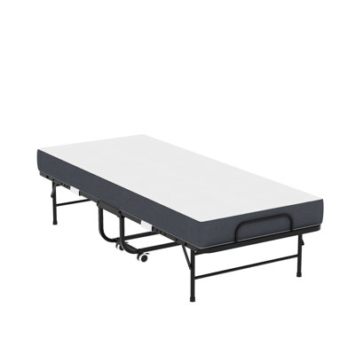 Lit pliant simple de 190 cm avec matelas en mousse à mémoire de forme de 12,5 cm, gain de place pour les invités adultes, cadre métallique robuste sur roulettes, design moderne pour la chambre à coucher