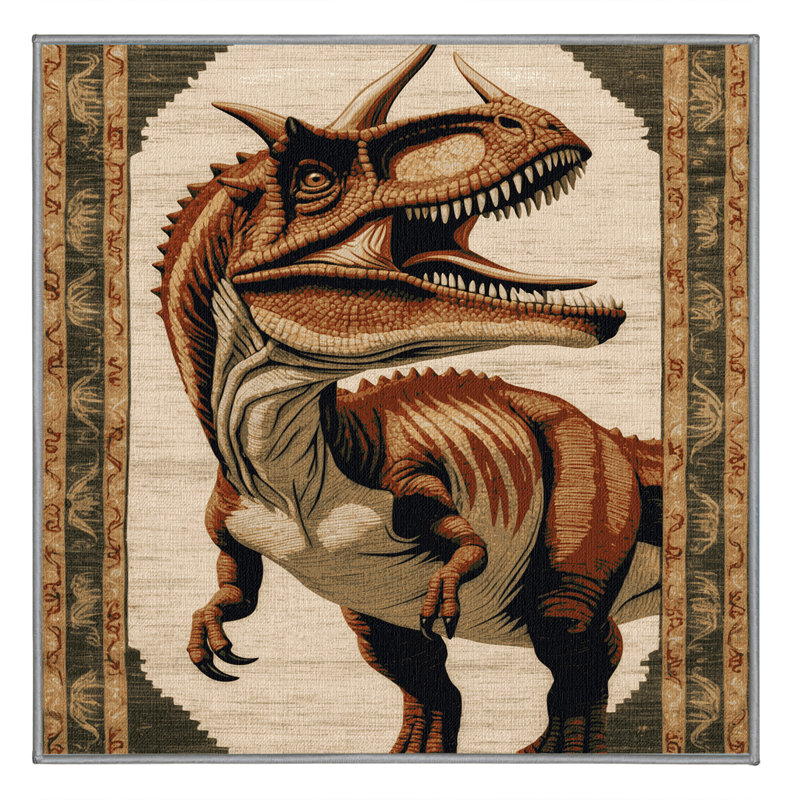 Tapis brun dinosaures lavable à la machine, Carré 7 pi
