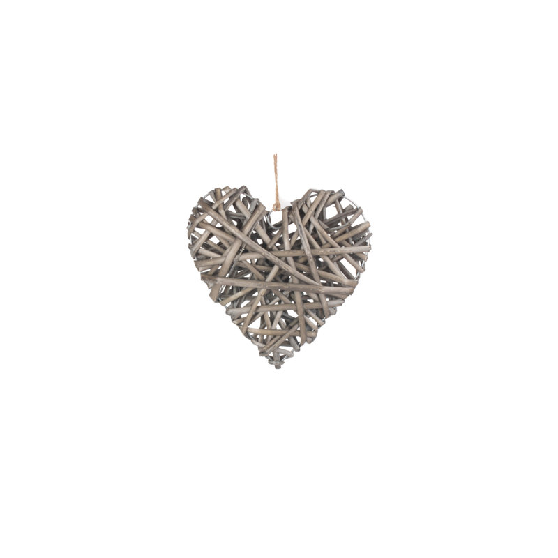 Wicker Heart Shaped Hanging Sculpture, 20cm H x 20cm W x 5cm D