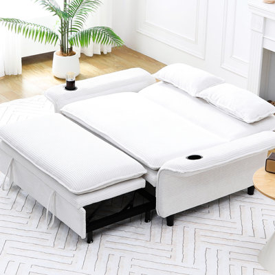 Lit multifonctionnel rayé beige à lettres 65,06 po, convient aux appartements compacts et aux grands salons. Velours côtelé de 65,06 po avec siège réglable à ressorts en forme de S, 2 coussins