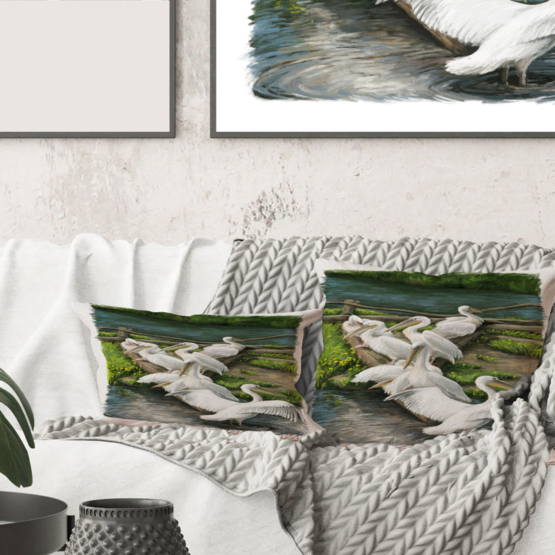 Pelicans se reposant près de l'eau, 18" x 18"