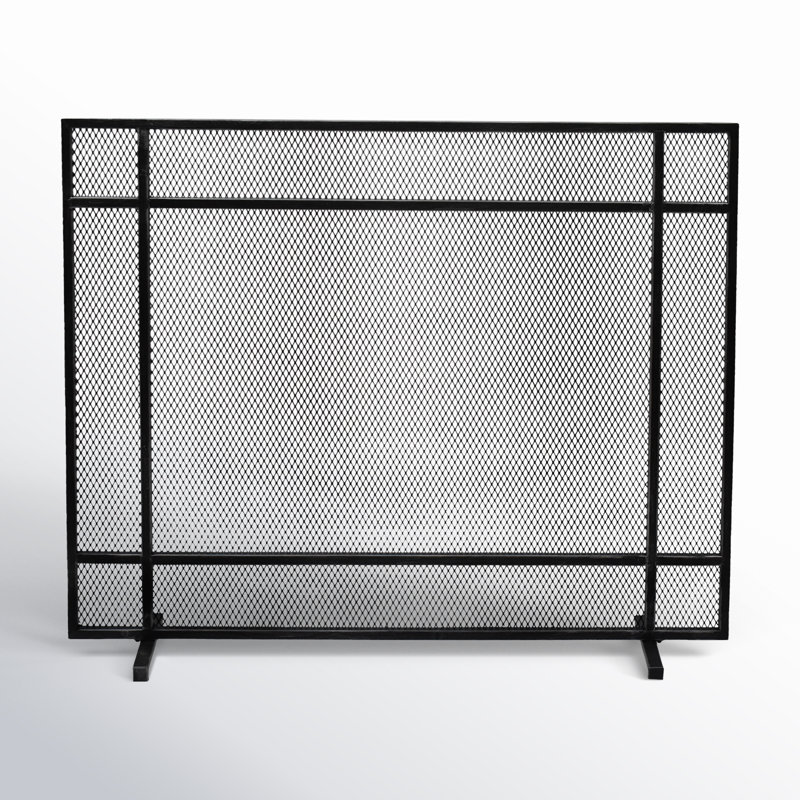 Erick Iron Fireplace Screen, Black/Brushed/Silver