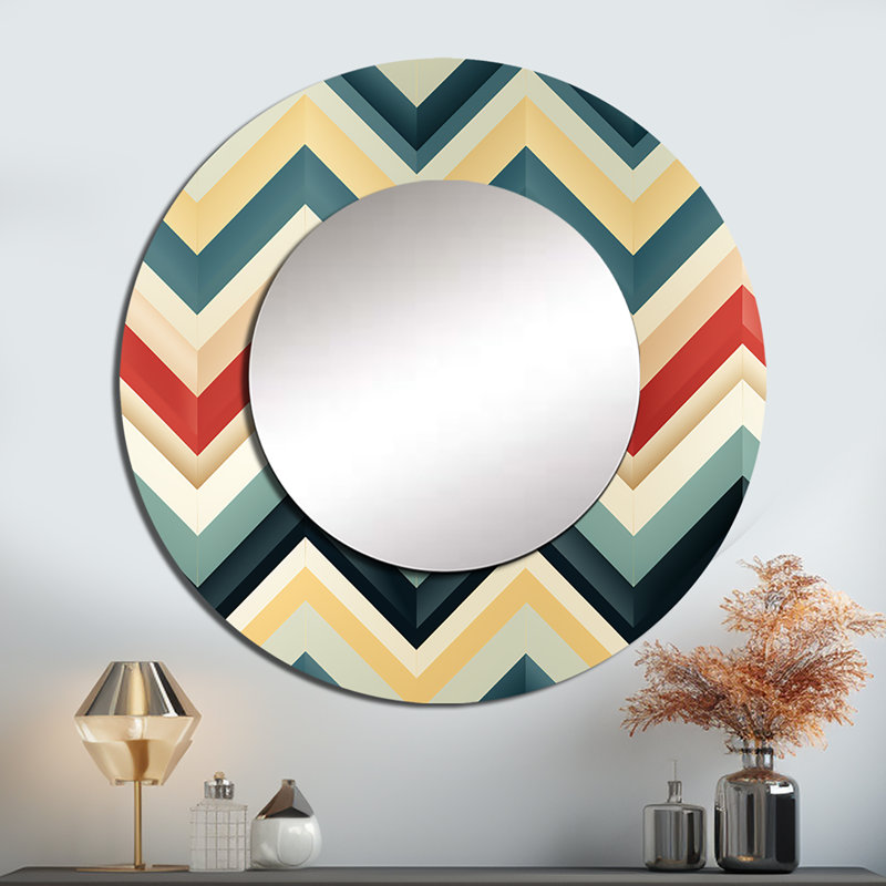 Décoration murale douce à chevrons multicolores - miroir rond glamour_MTMIR124564, 36 po x 36 po