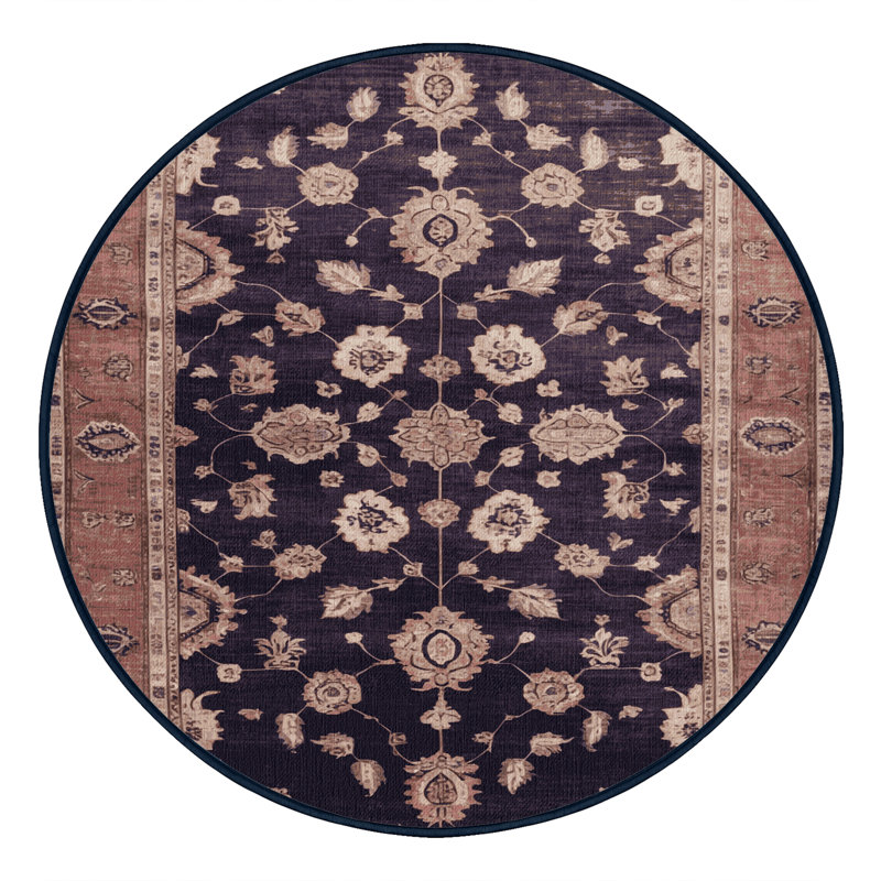 Machine Washable Overdyed Purple Area Rug, Round 5'