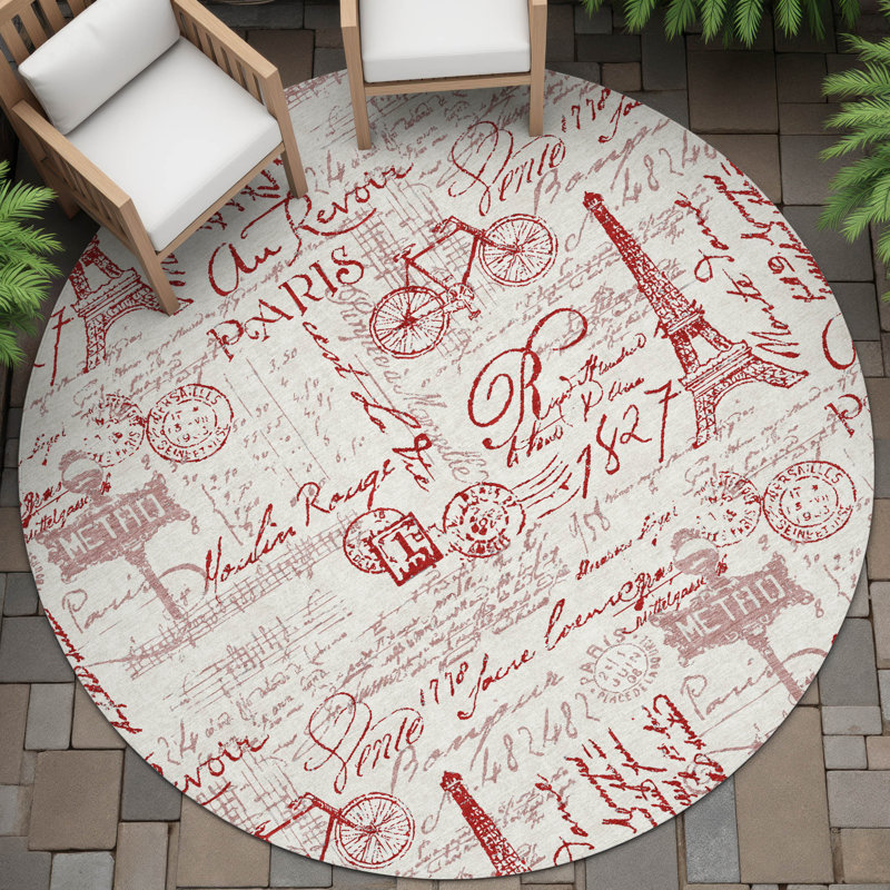 Machine Washable Indoor/Outdoor Husby ACN2209 Novelty Rug, Round 8'