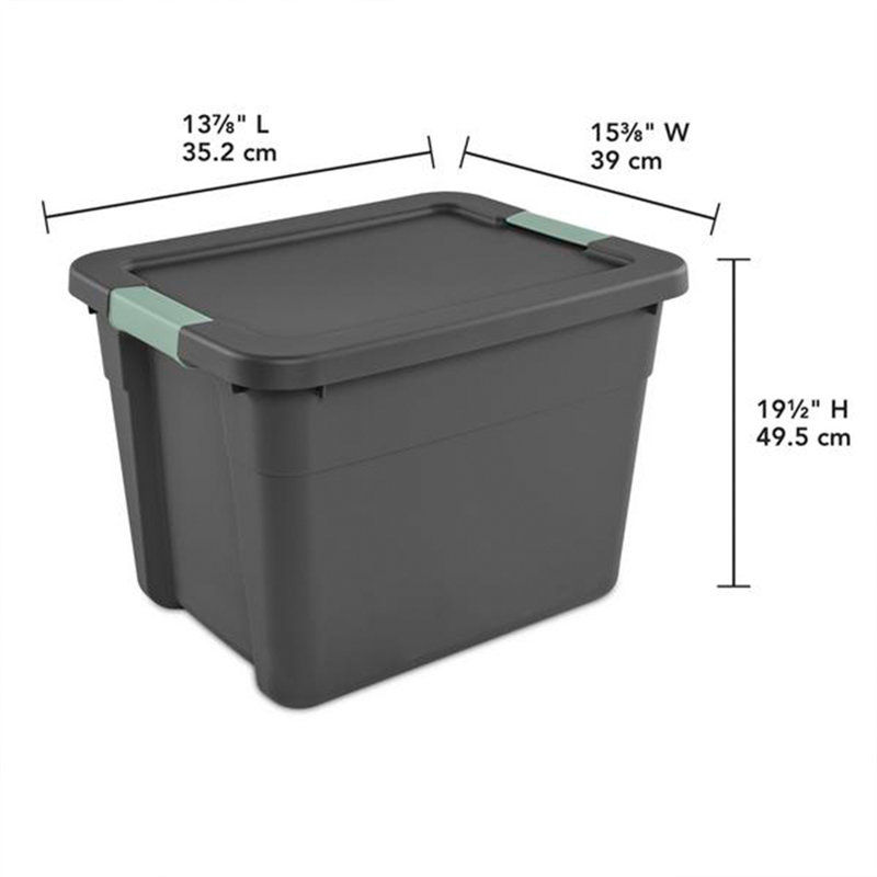 Sterilite 12Pk Latch Tote, Stackable Plastic Storage Container, 12Gal,Gray/Green