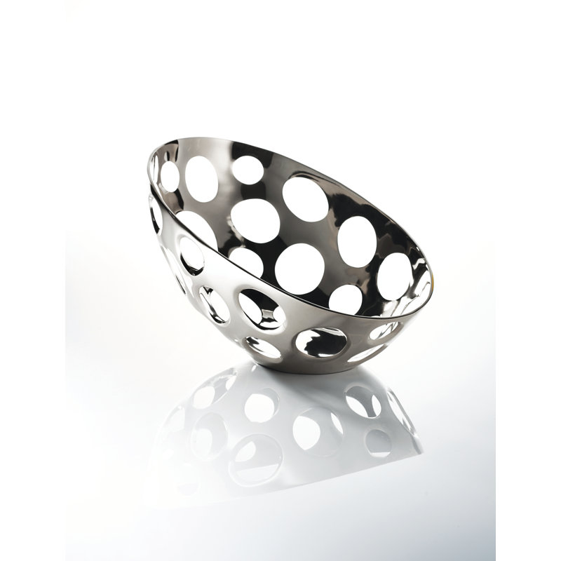 Metal Abstract Posh & Luxe Decorative Bowl, Silver, 8.25" H x 10.5" W x 14.75" D