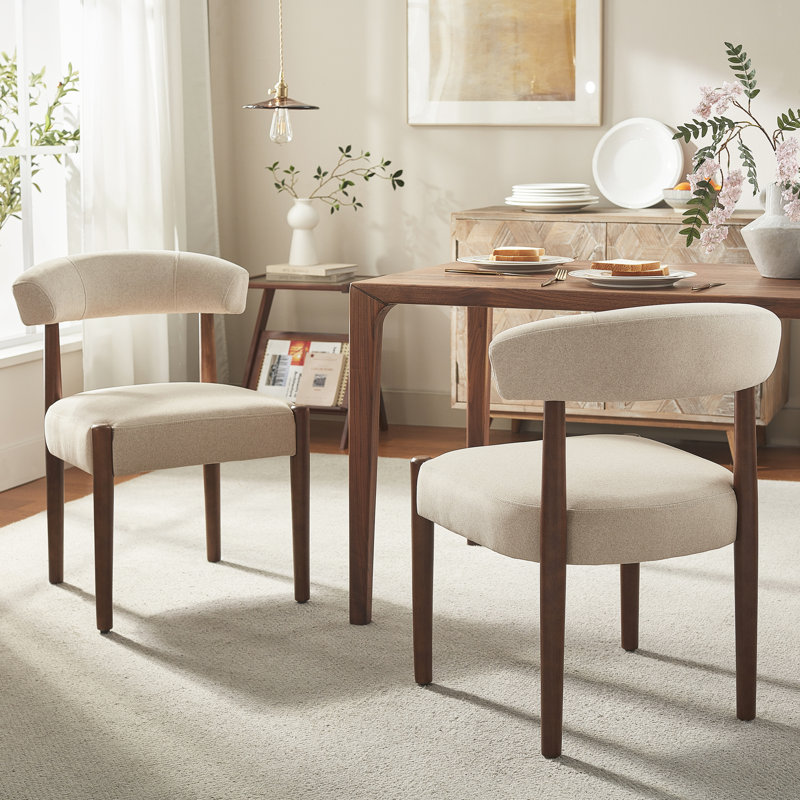 Upholstered Dining Barrel Chair Set of 2, Extra-Wide 20” Seat, Deep Cushioned Comfort, Durable Easy-Care Fabric, Solid Wood Legs