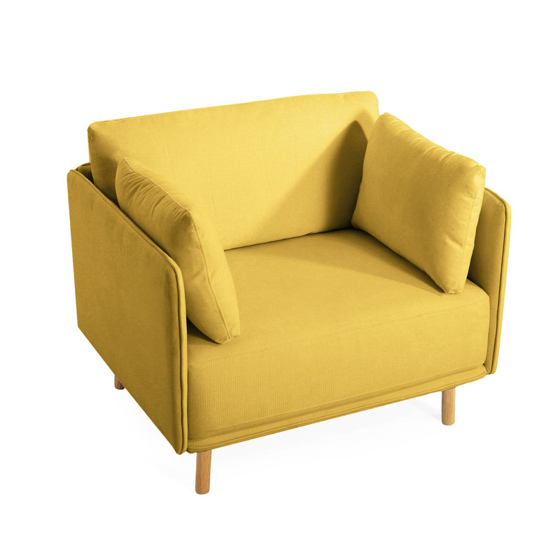 Yellow Upholstered Chair With Wooden Base, 39", For Relaxing In Any Room 39" Modern Yellow, Legs And Cushioned Upholstery Lounge