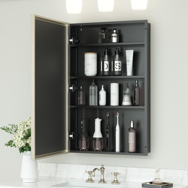 Pharmacie encastrée et à surface avec miroir et tablettes, H 36 po x l 24 po x P 5 po, Nickel brossé