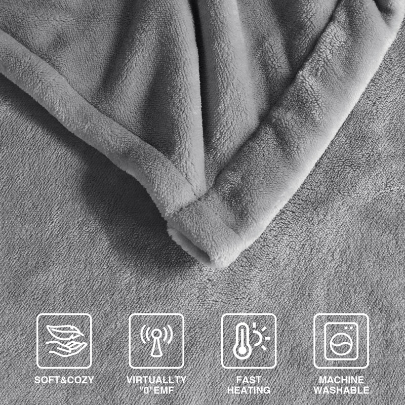 Heated Plush Ultra-Soft Electric Blanket, King, Gray