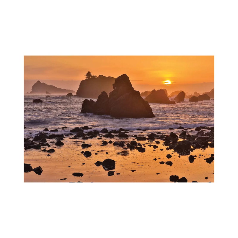 Sunset And Sea Stacks Along The Northern California Coastline, Crescent City by Darrell Gulin - Wrapped Canvas Print