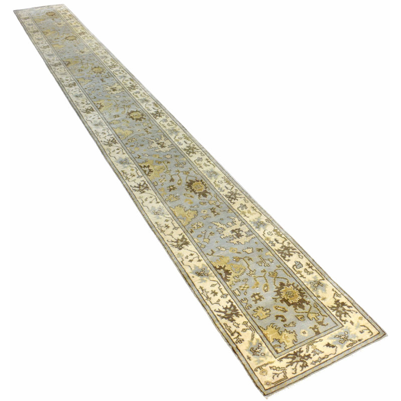 Tapis de couloir oriental noué à la main bleu/beige en laine Tapis décoratif