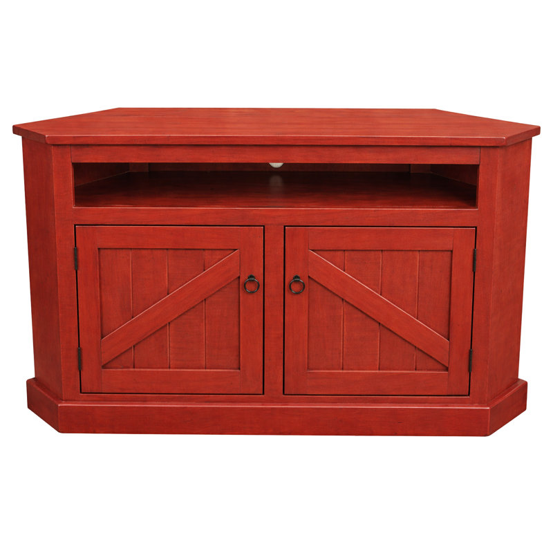 Benji Unfinished Corner TV Stand for TVs up to 65", Burnt Red