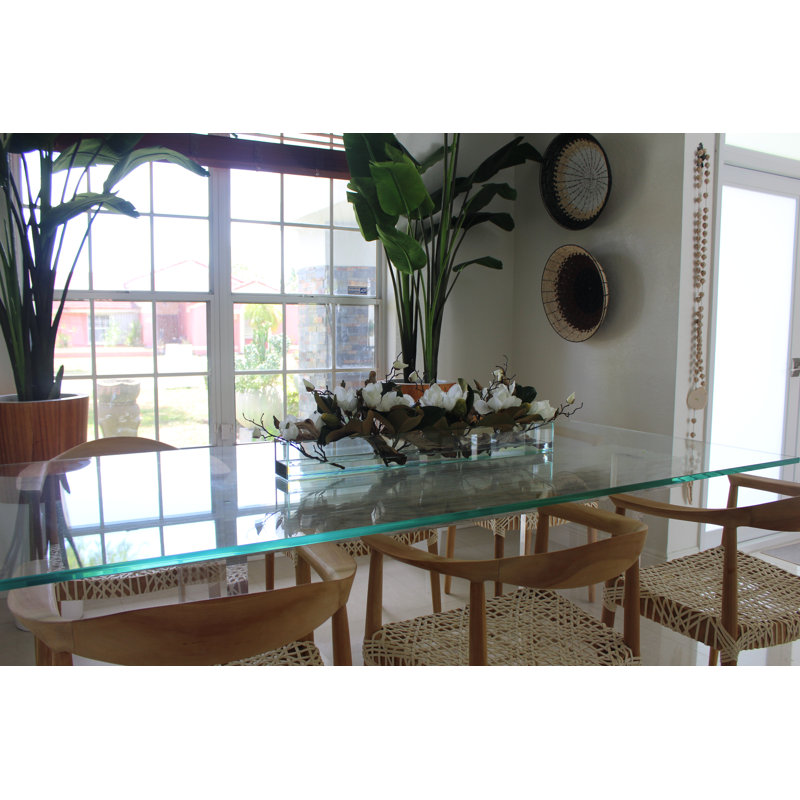 Glass Plate Magnolia Floral Arrangement And Centerpiece In Planter, 10" H x 48" W x 7" D, White