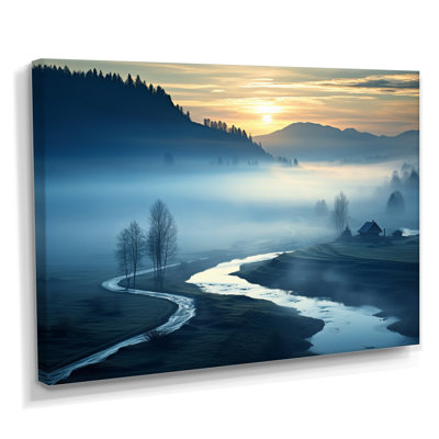 Morning Fog Over Forest River - River Mountain Wall Art Decor