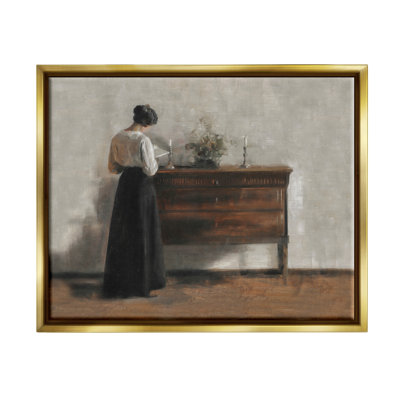 «Red Barrel Studio® Classic Woman lecture encadrée, art mural sur toile flottante par lettré et doublé