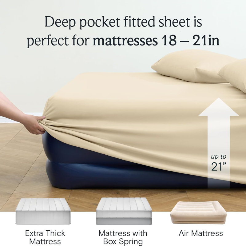 Luxclub 3 PC Cream Twin XL Silky Soft Cooling Extra Deep Pocket Performance Sheet Set, Cream