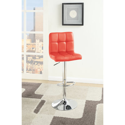 Red Faux Leather Bar Stools Of 2 - Adjustable For Kitchen Island, Modern Look With Cushioned Seats And Metal Frame Height Island   2  Contemporary Style Bodies