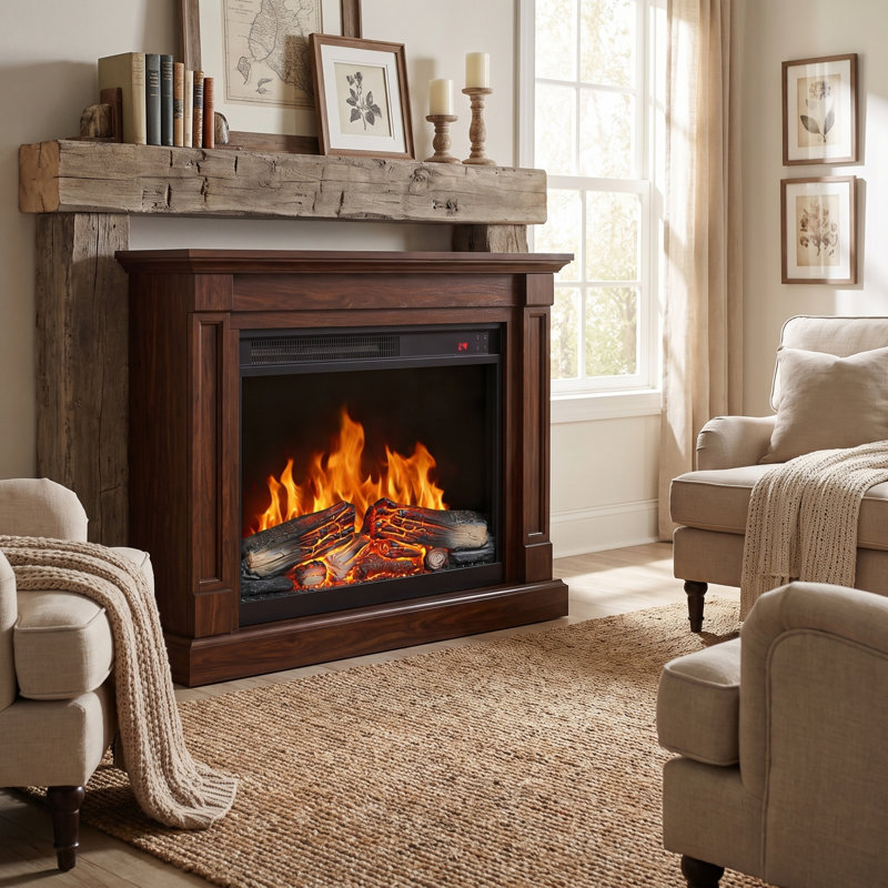 23'' W Glass Electric Fireplace Insert with Remote Control With Timer, Overheating Protection