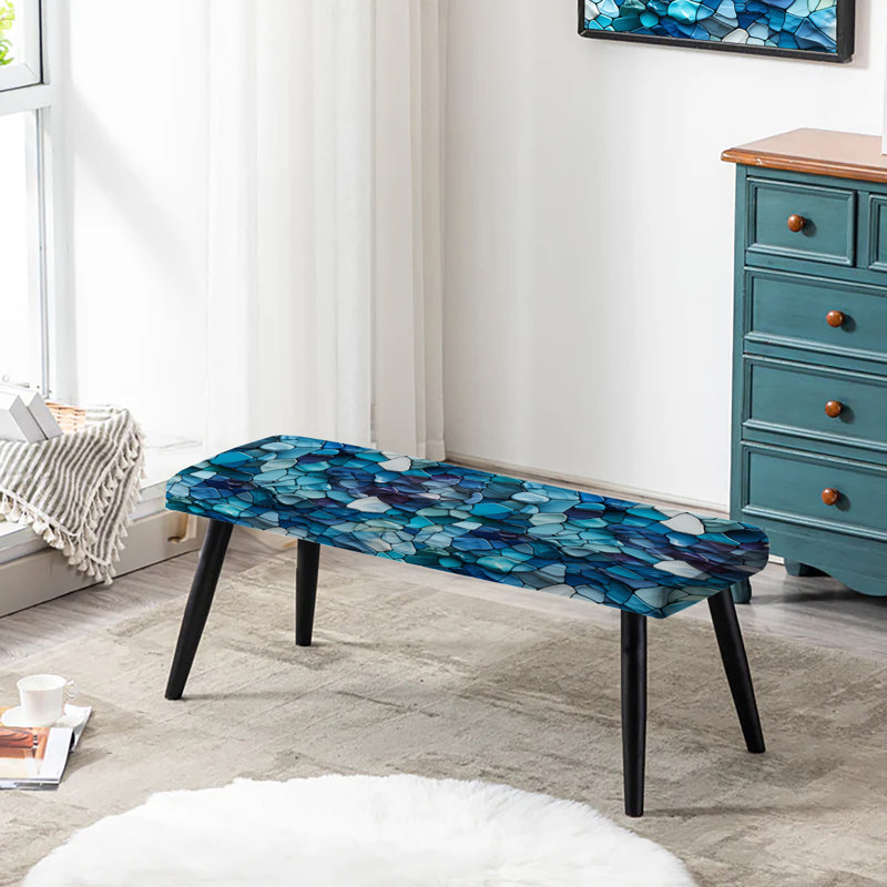 Banc rembourré bleu océan turquoise et mosaïque turquoise