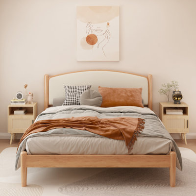 Table de chevet en rotin de 22,83 po de hauteur, table d'appoint avec porte ouverte, table de chevet décorative avec pieds en bois massif pour chambre à coucher, dortoir et petits espaces
