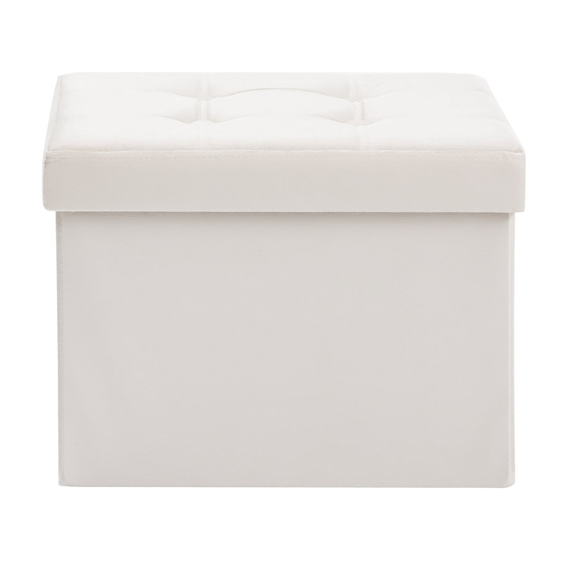 Banc de chambre pliant en velours avec rangement, Crème, crème, H 12,2 po x l 16,1 po x P 12,2 po