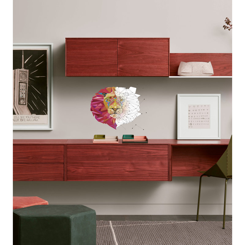 Polygonal Lion Wall Decal, H 10 po x l 11 po
