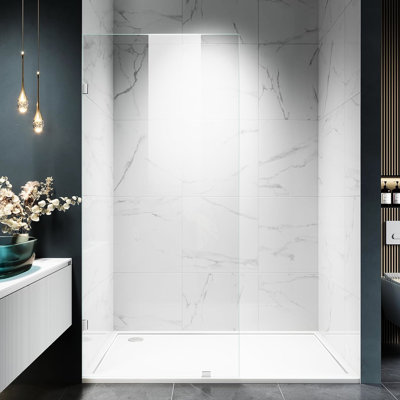 Douche fixe en verre, l 30 po H 72 po, verre trempé épais de 3/8 po 10 mm, pinces en acier inoxydable, facile à installer dans la douche murale droite ou gauche pour salle de bain traditionnelle