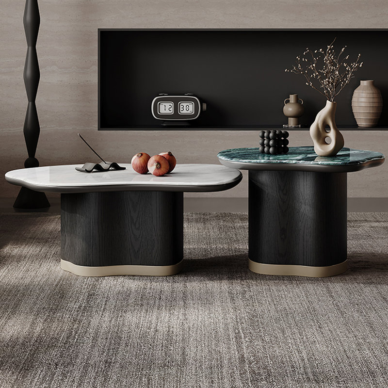 Ensemble de tables basses en bois avec pierre micro-cristalline