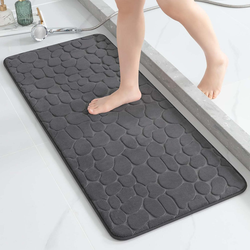 Dark Gray Memory Foam Geometric Shower Mat with Textured Accent