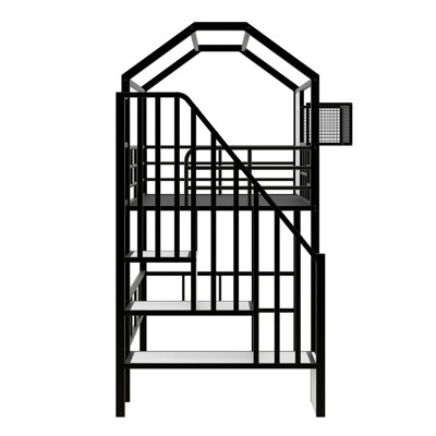 Metal Loft Bed With Roof Design And A Storage Box, Twin, Black
