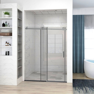 58–61" W x 76" H Single Sliding Frameless Shower Door With 3/8" (10mm) Thickened Upgrade Tempered Glass