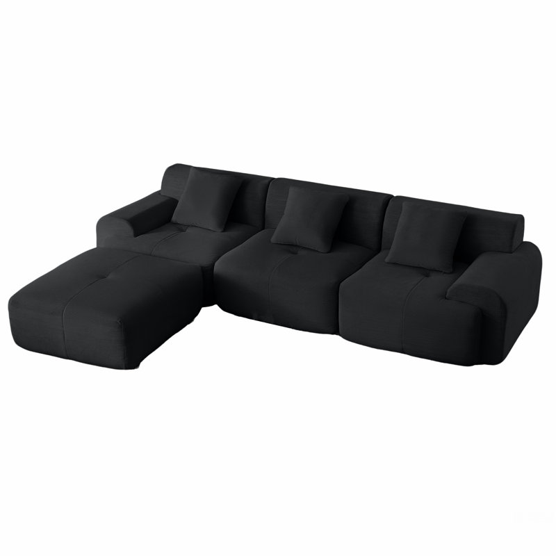 Boneless 113" Modular Sectional Sofa Filled With Foam, Black