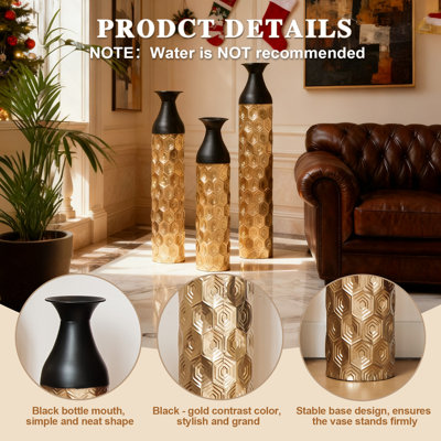 Ensemble de 3 grands vases décoratifs en métal