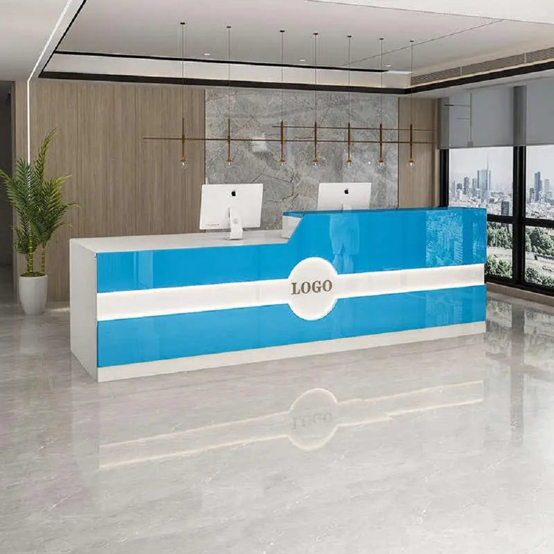 Clemintine L-Shaped Executive Desk, White/Blue, Right