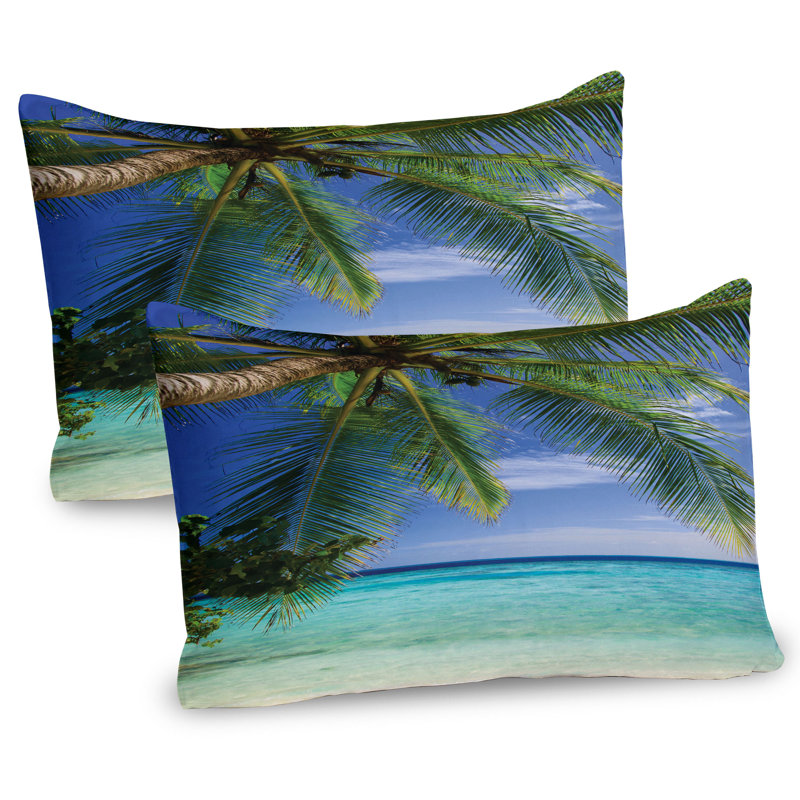 Ensemble de 2 taies décoratives tropicales Ambesonne Paradise View Maldives Green Aqua Blue, H 20 po x l 36 po