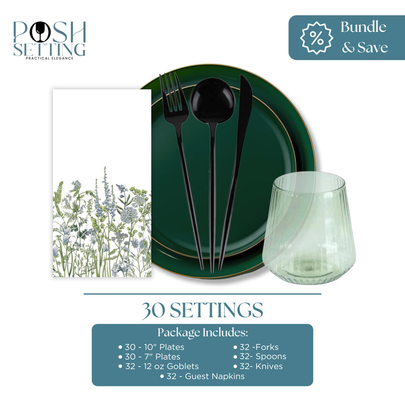 Ensemble de fête jetable vert et noir en plastique - Bord