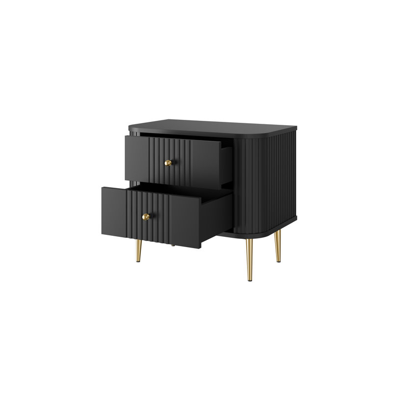 Dayzee 56cm W Manufactured Wood Bedside Table, Black/Gold, Gold, Black