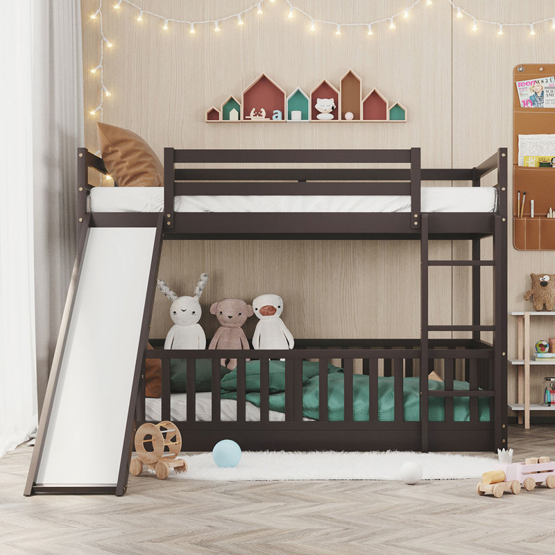 Lit superposé simple au-dessus de simple avec glissière et échelle Hemme, Espresso
