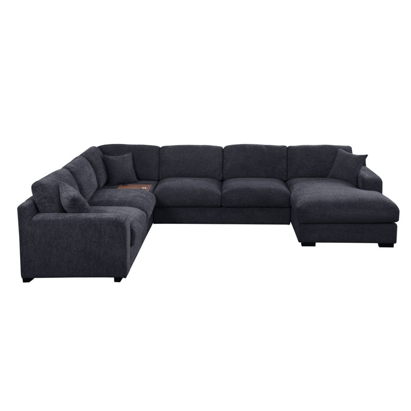 Chiara 128"W Charcoal Chenille Fabric Corner Sectional Sofa With Right-Facing Chaise, Dark Gray Chenille