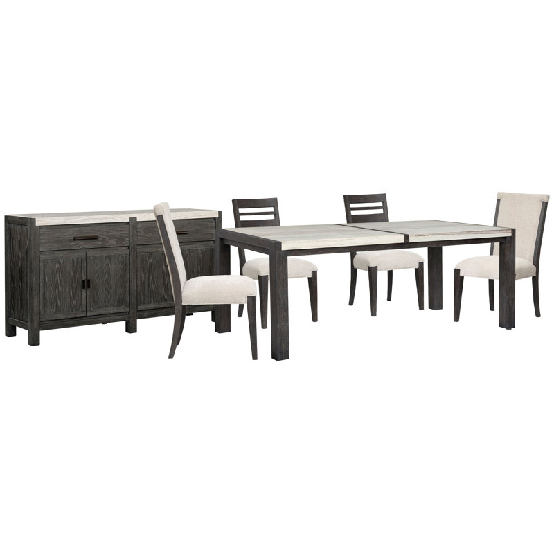 Table de salle à manger rectangulaire avec 2 chaises d'appoint et 2 chaises d'appoint rembourrées