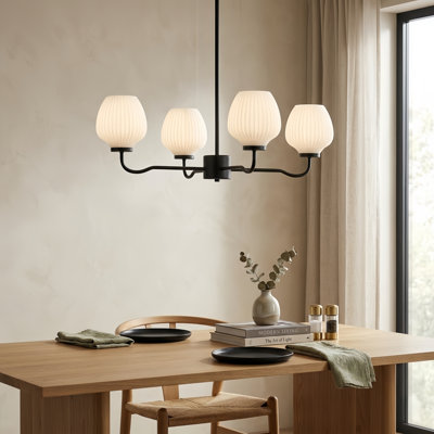 Lustre moderne à 4 lumières de l 30 po avec abat-jour en verre givré noir pour salle à manger ou îlot de cuisine