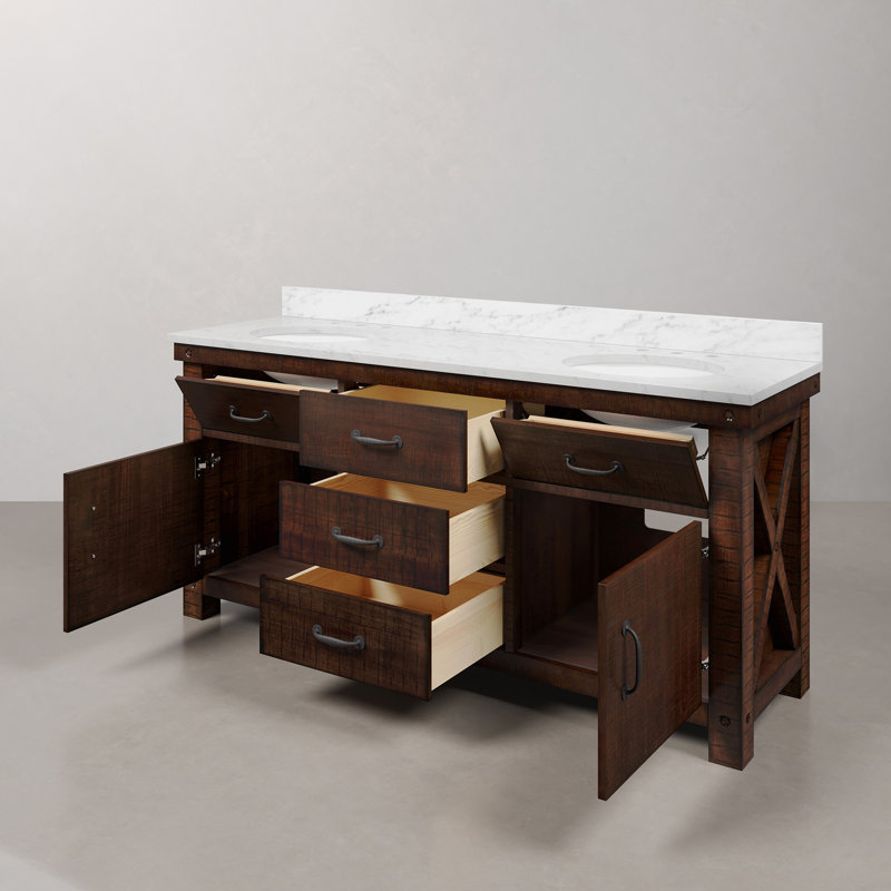 Aberdeen 72'' W Double Vanity, Carrara White, Rostic Sienna