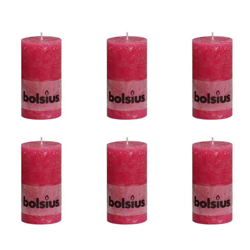 Bolsius Rustic Pillar Candle, 13cm H x 6.8cm diameter, Fuchsia