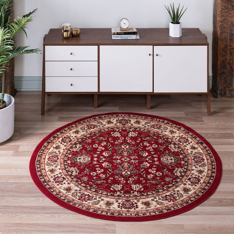 Bhatari Oriental Burgundy Area Rug, Round 3'3", Burgundy