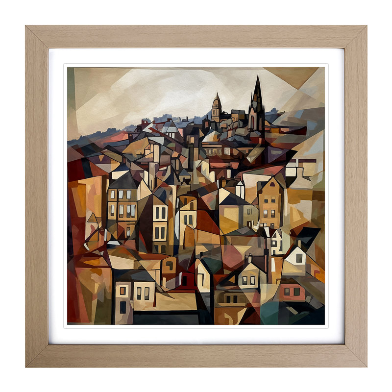 City Of Edinburgh Cubism No.3 - Single Picture Frame Print on Wood, Oak