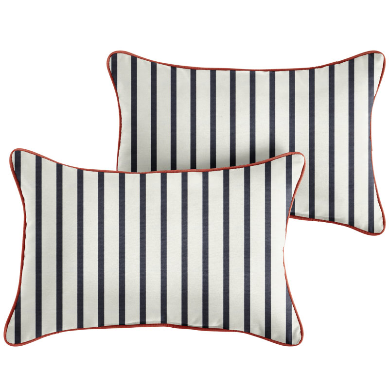 Striped Sunbrella® Outdoor Reversible Throw Pillow, Orange/Blue, 13" x 20"