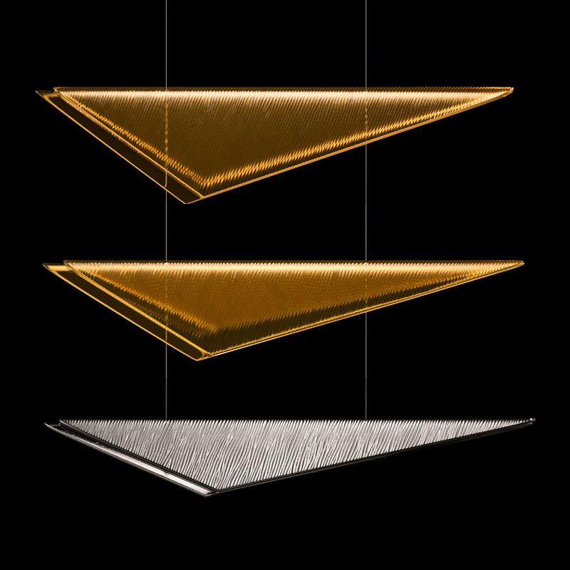 Luminaire suspendu 8 lumières Volo, Argent argent, Ambre linéaire, 52"